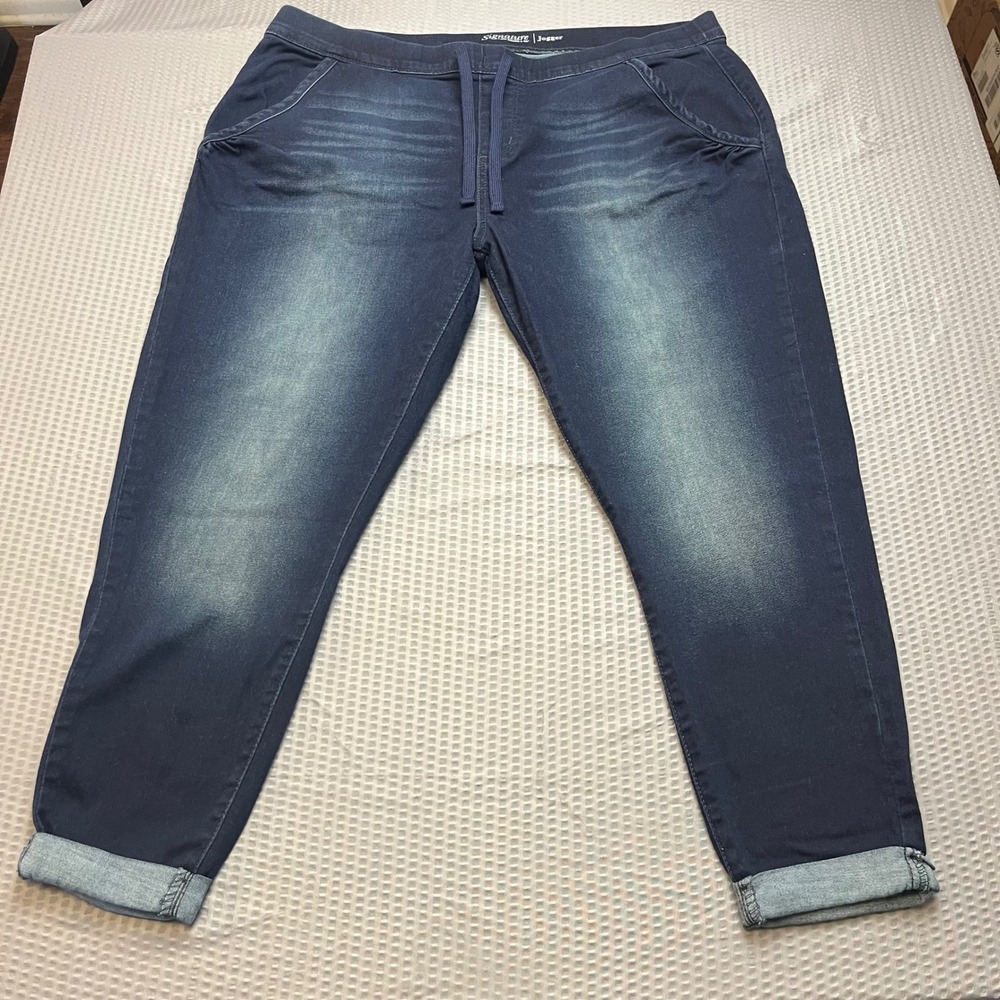 Levi Strauss Signature Jogger Jeans Women XL Tall Dark Wash Drawstring Cuffed